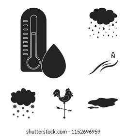 Different weather black icons in set collection for design.Signs and characteristics of the weather vector symbol stock web illustration.