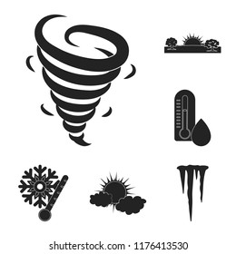 Different weather black icons in set collection for design.Signs and characteristics of the weather vector symbol stock web illustration.