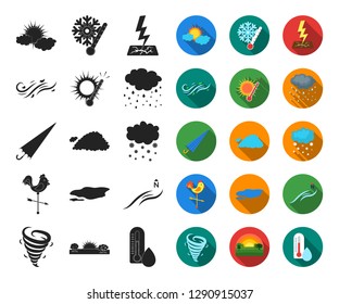 Different weather black,flat icons in set collection for design.Signs and characteristics of the weather vector symbol stock web illustration.