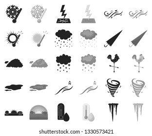 Different weather black,monochrome icons in set collection for design.Signs and characteristics of the weather vector symbol stock web illustration.