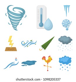 Different weather cartoon icons in set collection for design.Signs and characteristics of the weather vector symbol stock web illustration.