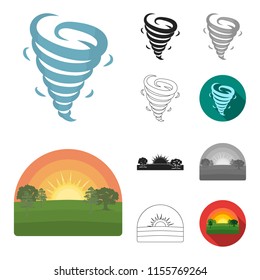Different weather cartoon,black,flat,monochrome,outline icons in set collection for design.Signs and characteristics of the weather vector symbol stock web illustration.