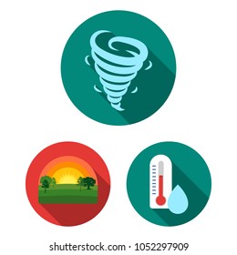 Different weather flat icons in set collection for design.Signs and characteristics of the weather vector symbol stock web illustration.