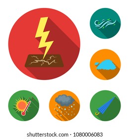 Different weather flat icons in set collection for design.Signs and characteristics of the weather vector symbol stock web illustration.