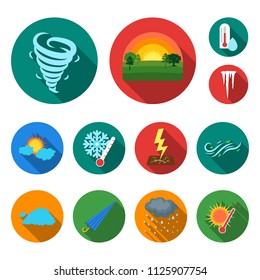 Different weather flat icons in set collection for design.Signs and characteristics of the weather vector symbol stock web illustration.