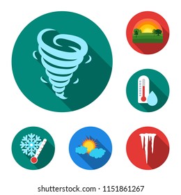 Different weather flat icons in set collection for design.Signs and characteristics of the weather vector symbol stock web illustration.