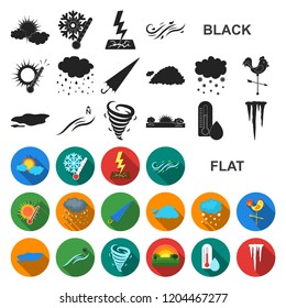 Different weather flat icons in set collection for design.Signs and characteristics of the weather vector symbol stock web illustration.