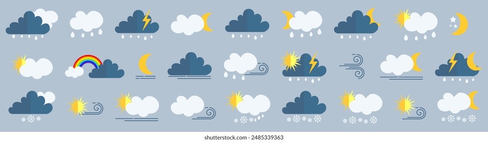 Different weather icon collection. Set of weather icons in line style for web