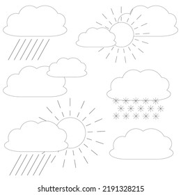 Different Weather Icons. Overcast Sky, Rainy Day. Icon Set Cloud Weather. Clear Sky. Vector Illustration. Stock Image.