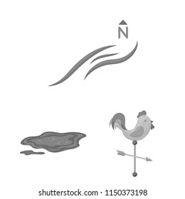 Different weather monochrome icons in set collection for design.Signs and characteristics of the weather vector symbol stock web illustration.
