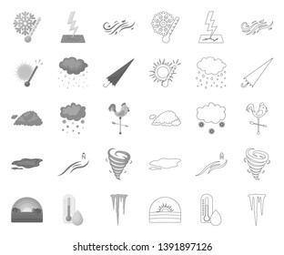 Different weather mono,outline icons in set collection for design.Signs and characteristics of the weather vector symbol stock web illustration.