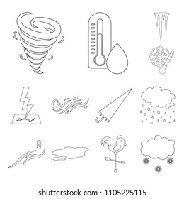 Different weather outline icons in set collection for design.Signs and characteristics of the weather vector symbol stock web illustration.