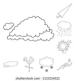 Different weather outline icons in set collection for design.Signs and characteristics of the weather vector symbol stock web illustration.