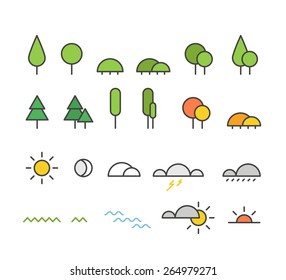 Different weather silhouette icons collection. Design elements