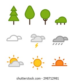 Different weather silhouette vector icons collection. Flat design style elements