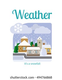 Different weather in the town illustration. Its a snowfall