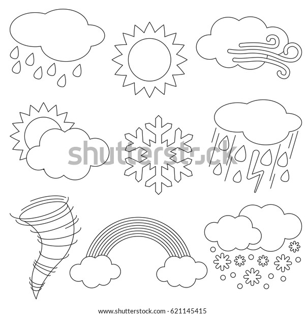 Different Weathers Elements Set Collection Coloring Stock Vector ...