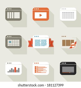 Different web browser icons set vintage style. Design elements