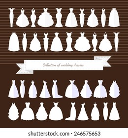 Different wedding dresses made in flat vector style. Choose your perfect wedding dress for your body type.