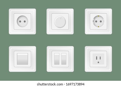 Different white sockets and switches.