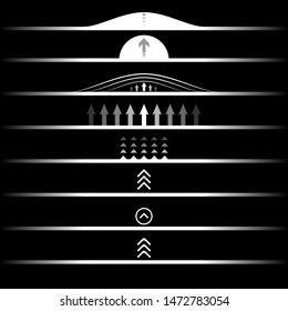 Different white swipe arrows set isolated on black background