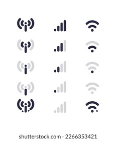 Different wifi option icons. Icons of the phone's communication. Communication antenna.