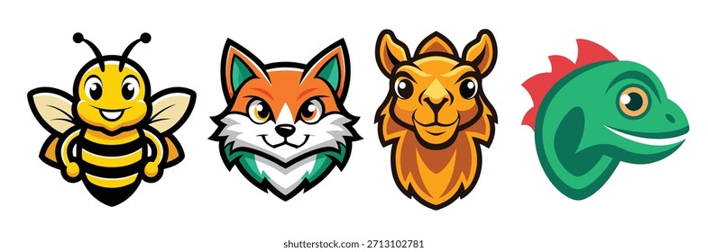 Diferentes animales salvajes cabeza ilustración de dibujos animados 