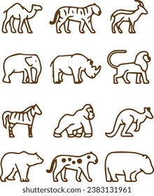 Different Wild Animals Line Icons. eps