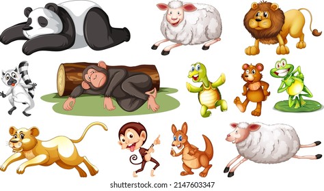 Different wild animals on white background illustration