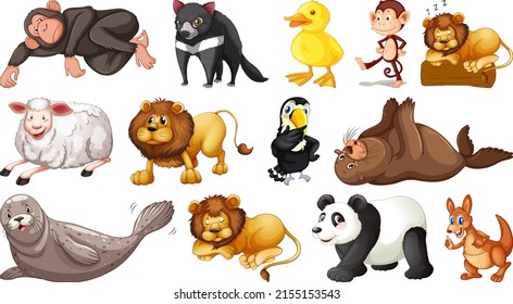 Different wild animals on white background illustration