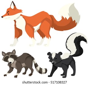 Different wild animals on white background illustration