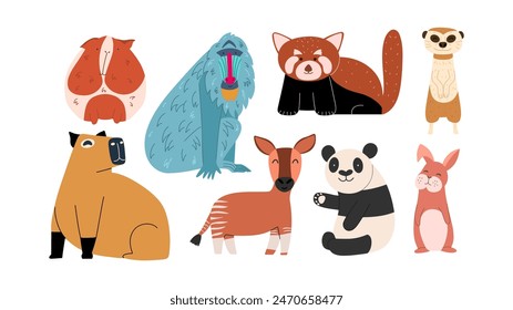 Different wildlife animals set. Baby colorful illustration. Vector.