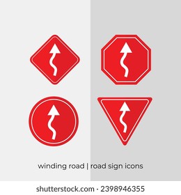 different winding road road sign vector collection in red icons