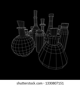 Different wine bottles. Model wireframe low poly mesh vector illustration