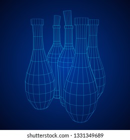 Different wine bottles. Model wireframe low poly mesh vector illustration