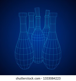 Different wine bottles. Model wireframe low poly mesh vector illustration