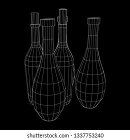 Different wine bottles. Model wireframe low poly mesh vector illustration