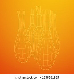 Different wine bottles. Model wireframe low poly mesh vector illustration