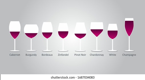 Different Wine Glasses Set Icon With Flat Color