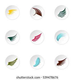 Different wings icons set. Flat illustration of 9 different wings vector icons for web