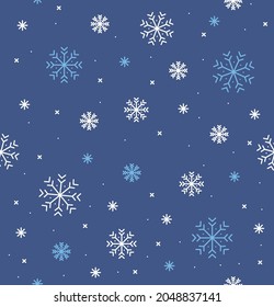 Different Winter Snowflake Seamless Pattern Background on a Blue for Web and App Design. Vector illustration of Christmas Season