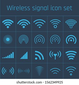 Different wireless access wifi icon set, wifi collection. Stock Vector illustration isolated on blue background.