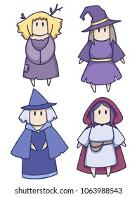Different witches and sorceresses set of colored vector characters.