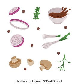 Juego de Ilustración de vectores de ingredientes de alimentos de Asia occidental