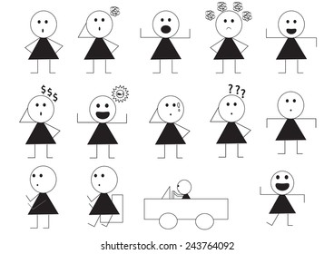 different woman manner signs vector illustration cartoon set in black drawing