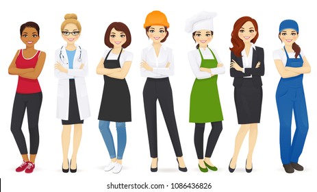 Different woman professions set vector illustration.