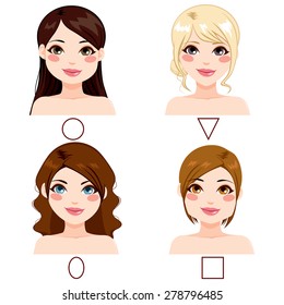 Different women with different face shape types and hairstyles