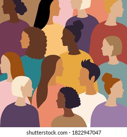 Different Women Female Diverse Faces Poster, Vector Illustration