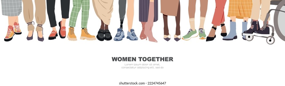 Different women stand side by side together. Modern concept.