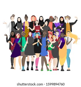 Different women. Various international females form around the world. Diverse cultures modern girls young and adult, Arabic, American, African, European, Indian and more. For web and print decoration.